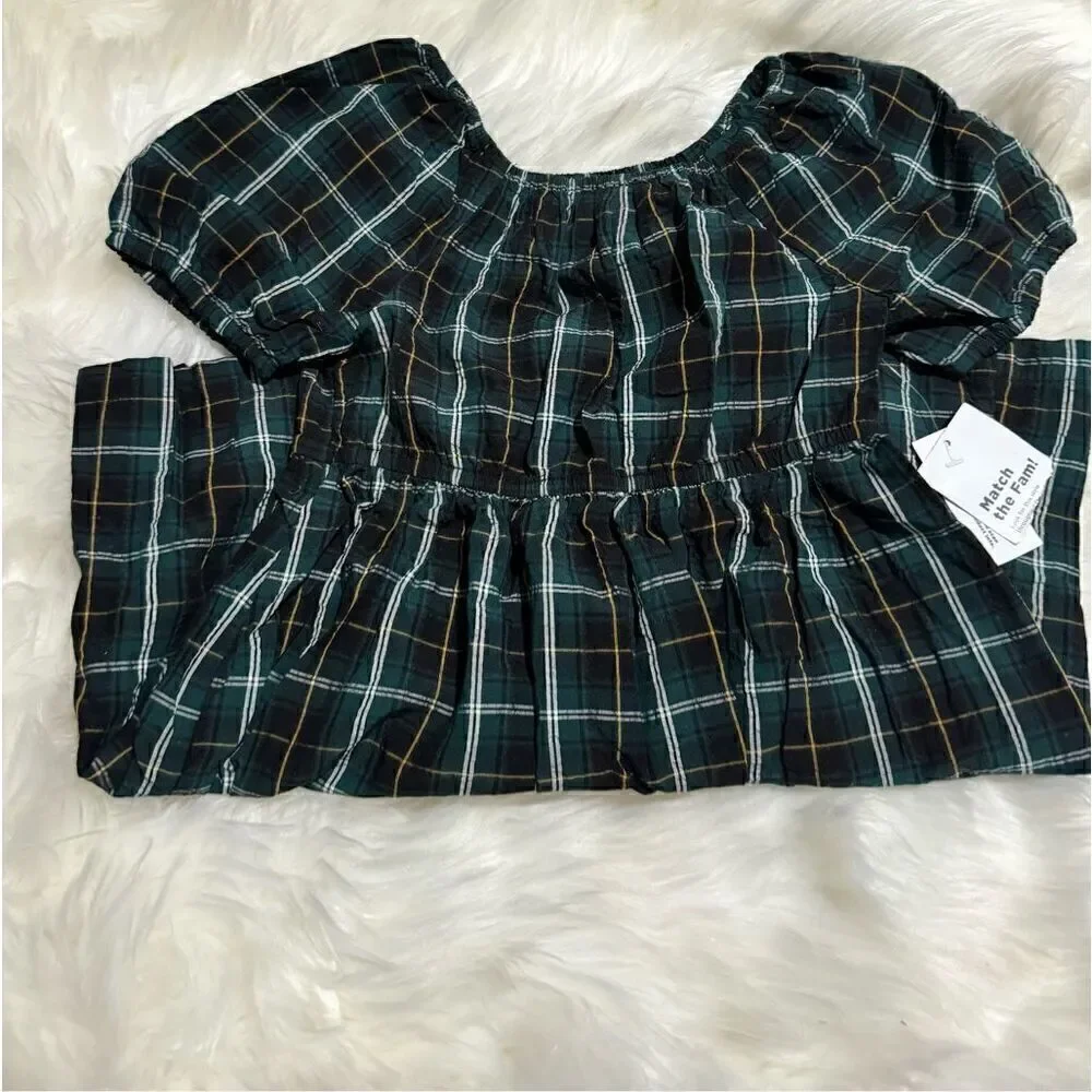 Old Navy NWT 5T green plaid short sleeve dress